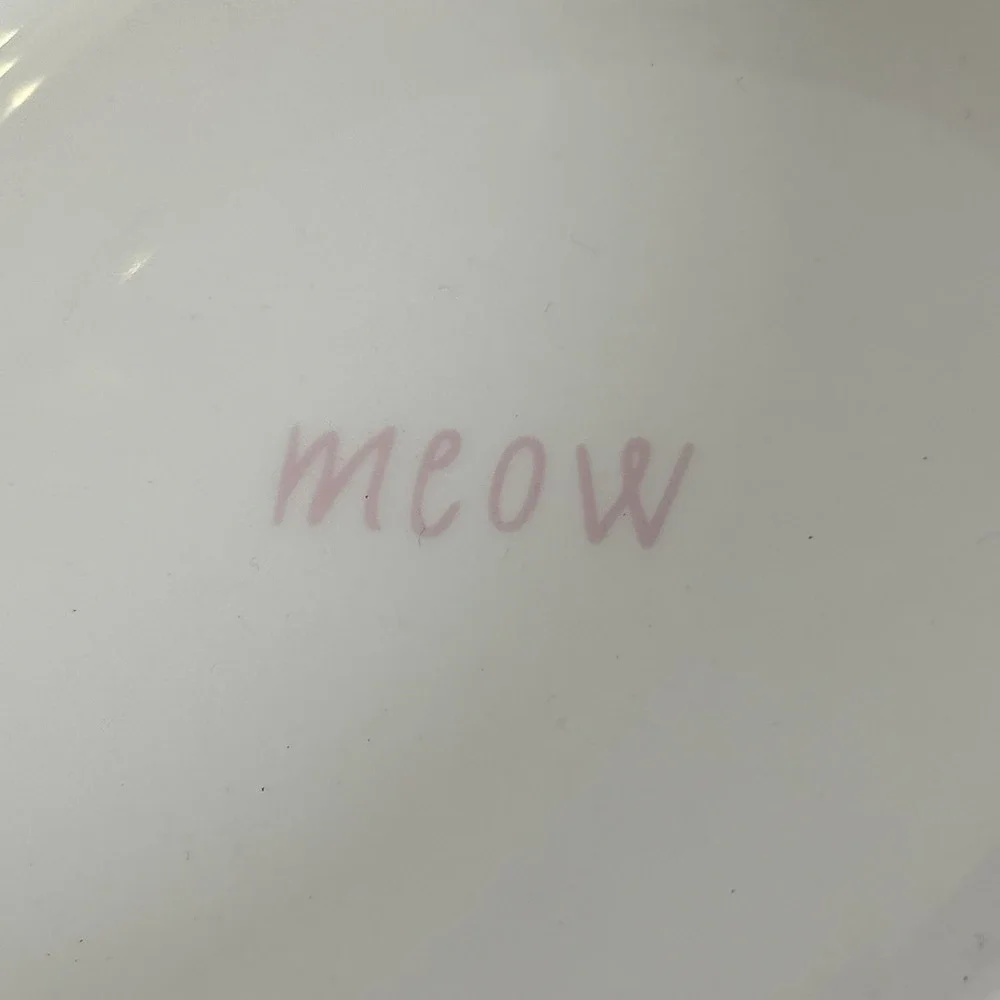 Cat Food Bowl Meow Ceramic Kitty Dish White Pink Pet Feeding Dish Cute